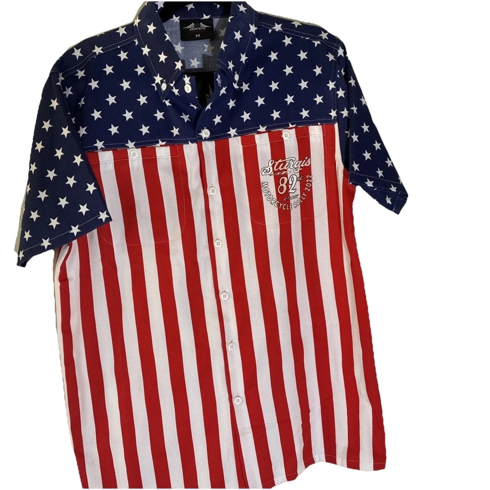 Biker Apparel Sturgis 2022 American Flag Button Up Shirt Size M NWT - Picture 2 of 12